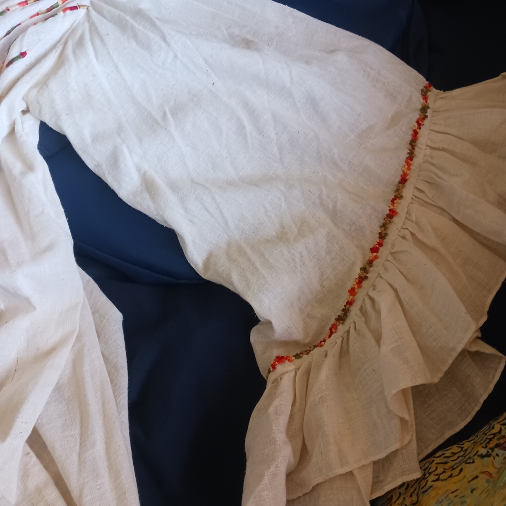 Cream Long Sleeve Maxi Dress with Red Trim - Picture 6 of 15